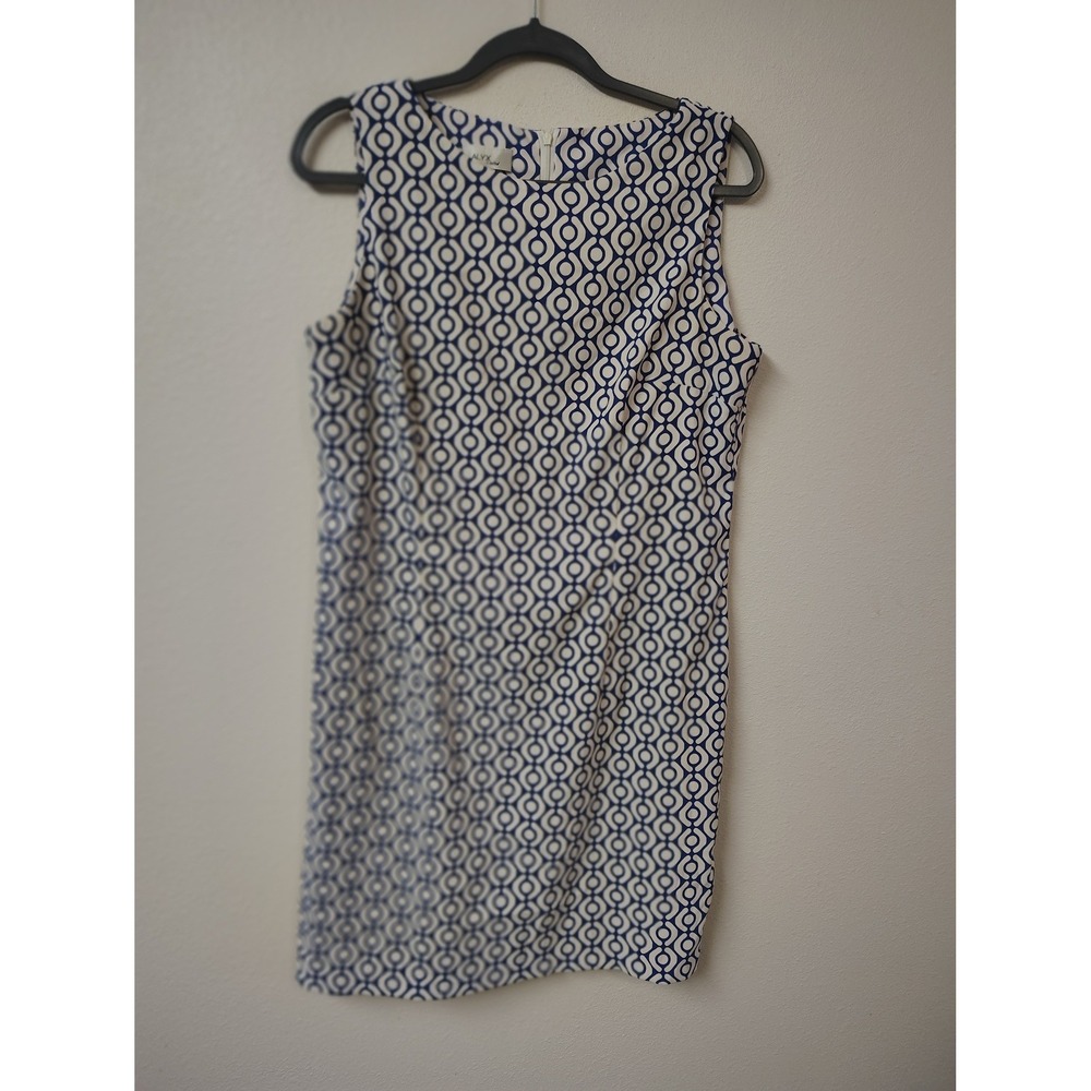 Alyx Limited Blue White Geometric Link‎ Sleeveless Sheath Dress Size 14